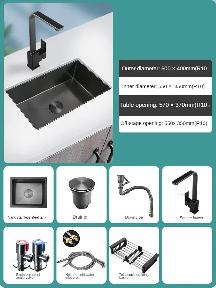 Household Black Sink for Kitchen Italian Metal Dry Handmade Kitchen Sinks Simple Small Light Luxury Kitchen Sinks for Bar