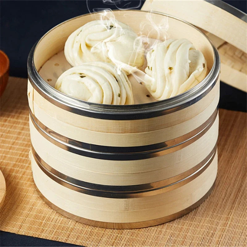 stainless steel Bamboo wooden bun Steamer Kitchen Cookware Fish Rice Dim Sum Basket Rice Pasta Cooker food Steamed stuffed