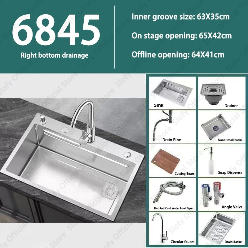 304 Stainless Steel Multifunctional Kitchen Sink Large Capacity Single Bowl Vegetable Workstation Wash/Cut/Drain in One Full Set