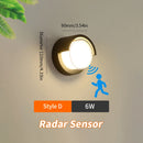 LED Wall Lamp Lighting Radar Motion Sensor AC85-265V 6/12W Warm White Cold White Suitable For Indoor Outdoor Home Decoration