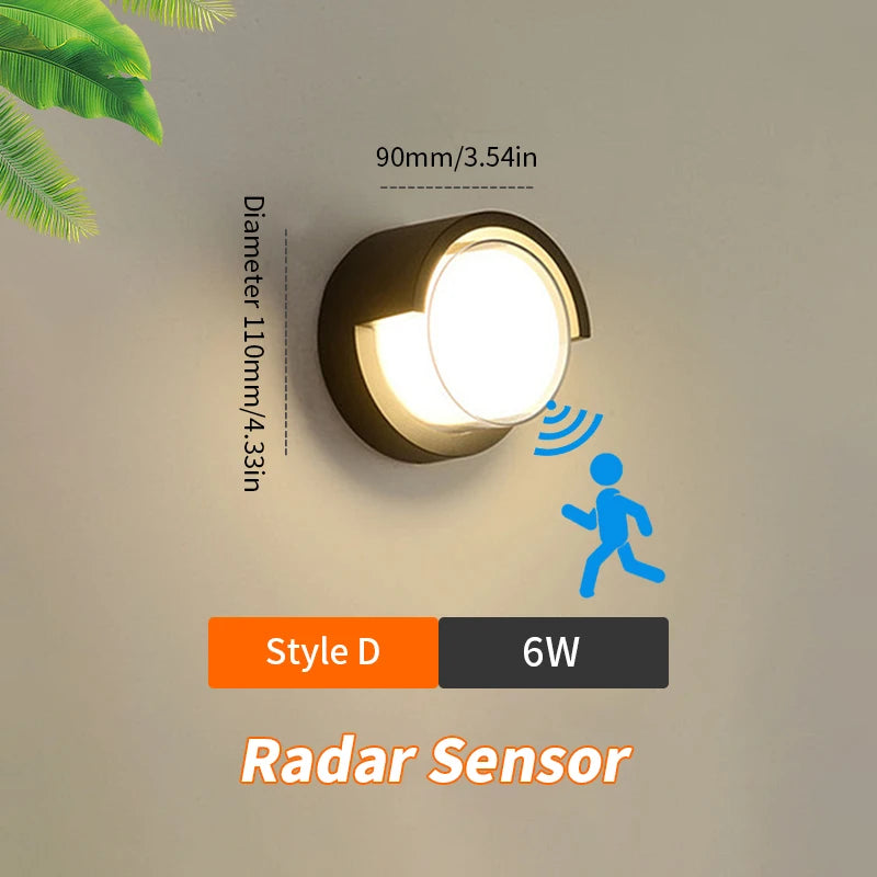 LED Wall Lamp Lighting Radar Motion Sensor AC85-265V 6/12W Warm White Cold White Suitable For Indoor Outdoor Home Decoration