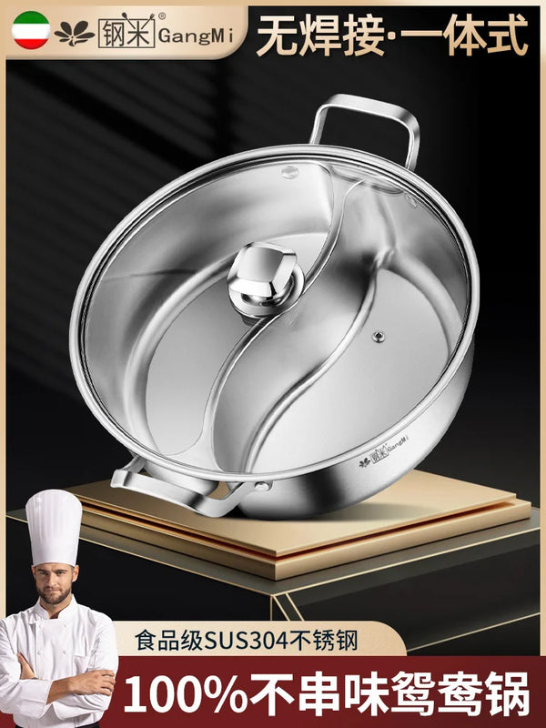 Thickend 304 stainless steel household hot pot induction cooker two-flavor chafing dish soup stew pan stewpan 28-34cm