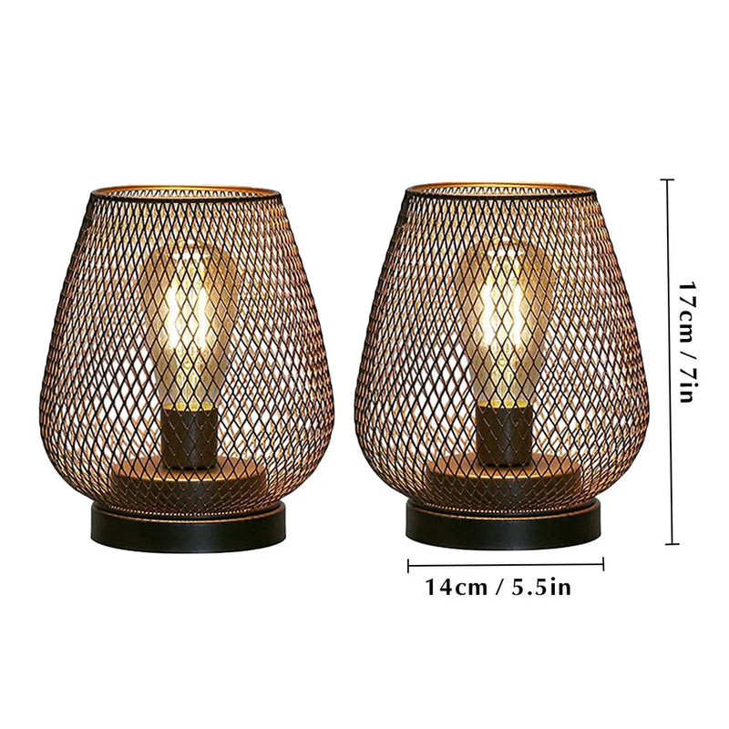 2Pcs Metal Cage Table Lamp Round Shaped LED Lantern Battery Powered Cordless Lamp for Weddings Party  Home Decor Candle Holder