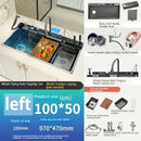 Stainless Steel Waterfall Kitchen Sink Embossed Single Bowl Digital Display Extra Large Multifunctional Washing Sinks 100x50cm