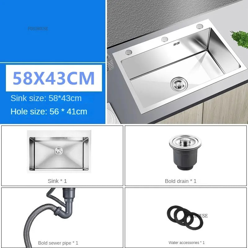 Modern Stainless Steel Kitchen Sinks for Restaurant Thickened Brushed Single-bowl Sink Minimalist Commercial Sinks for Kitchen