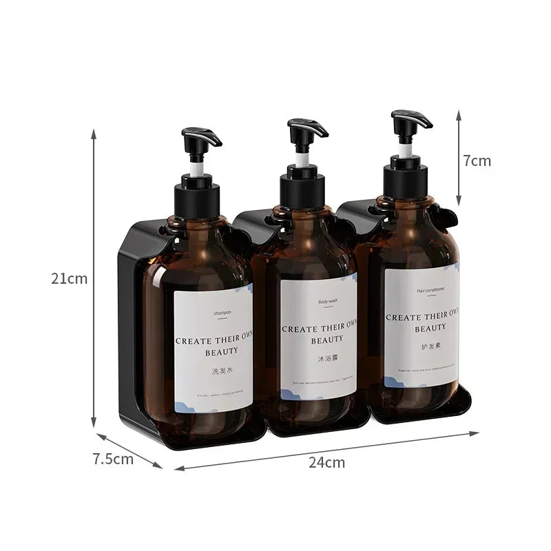 Hotel Wall Mounted Soap Dispenser Set Refillable No Punching Hand Sanitizer Shampoo Conditioner Bottle Holder for Shower Wall