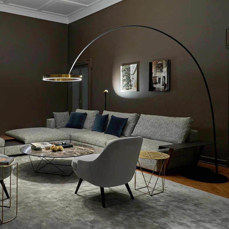 Nordic circular fishing floor lamp, modern LED art lamp, living room, sofa, home decoration floor lamp