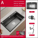 German Nano Sinks for Apartments Black Metal Three-hole Drain Kitchen Sink Light Luxury Household Kitchen Sink for Rental Houses
