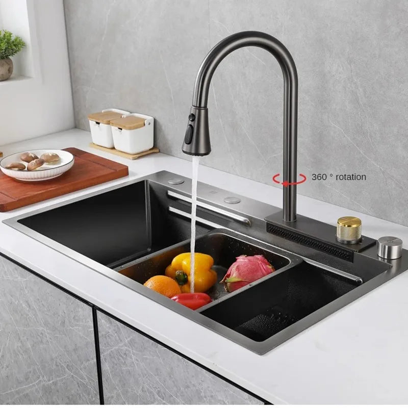 Nordic Metal Kitchen Sinks for Bar Counter Smart Digital Display with Cup Washer Sinks Light Luxury Design Sink for Dining Room