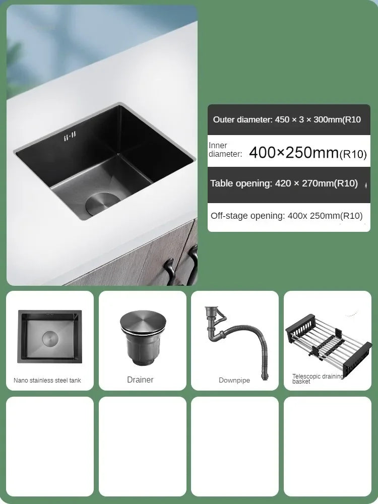Household Black Sink for Kitchen Italian Metal Dry Handmade Kitchen Sinks Simple Small Light Luxury Kitchen Sinks for Bar