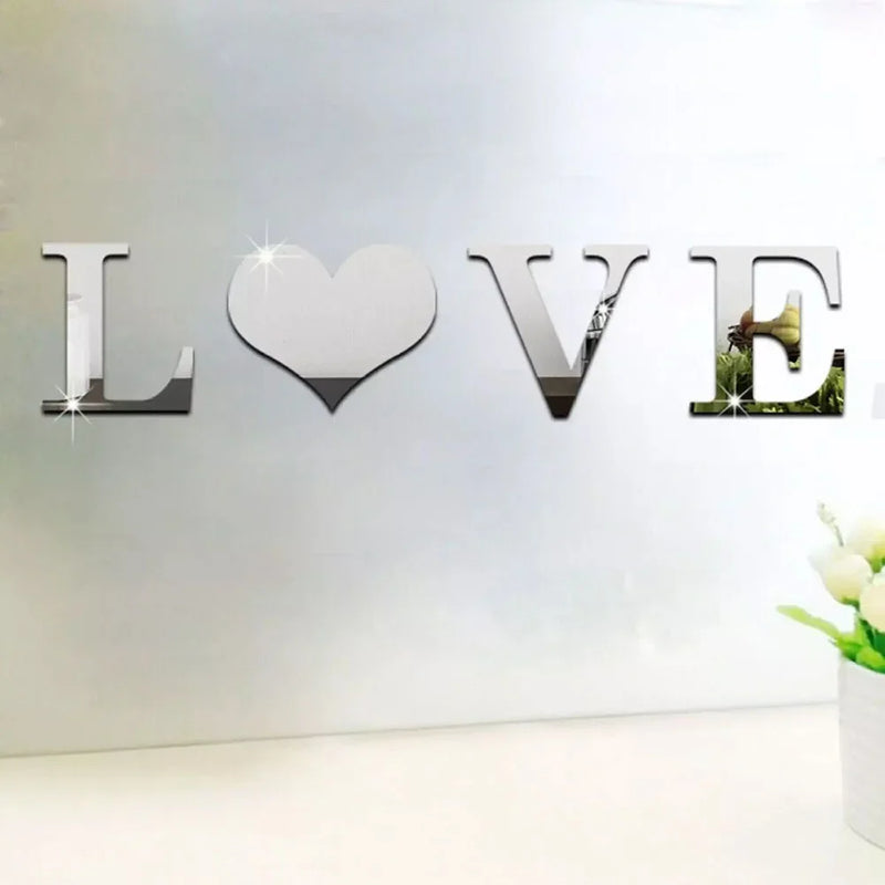 Letters Love Furniture Mirror Tiles Home Wall Sticker Self-Adhesive Art Decor Home Decor Bedroom Living Room Background Mural