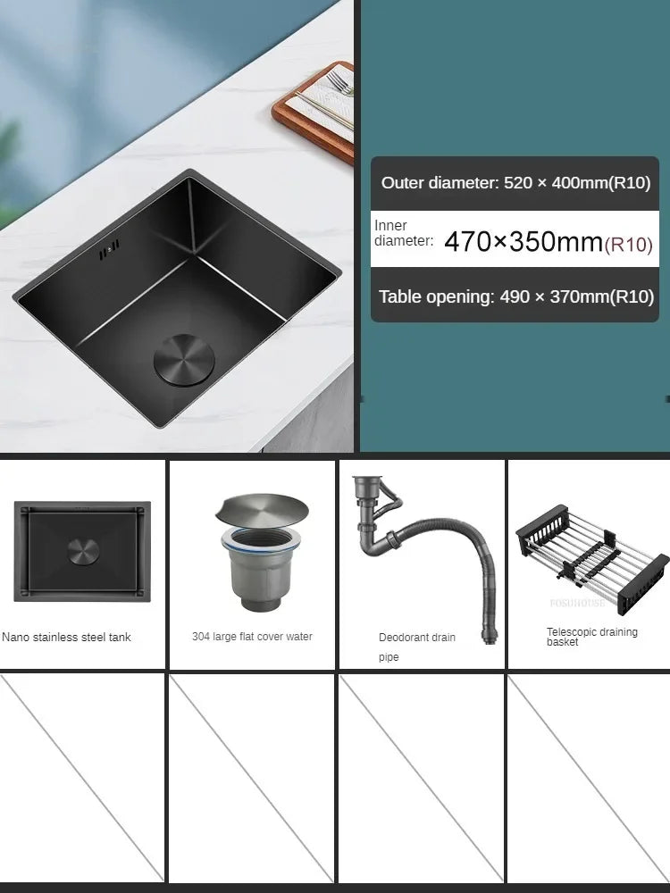 Household Black Sink for Kitchen Italian Metal Dry Handmade Kitchen Sinks Simple Small Light Luxury Kitchen Sinks for Bar