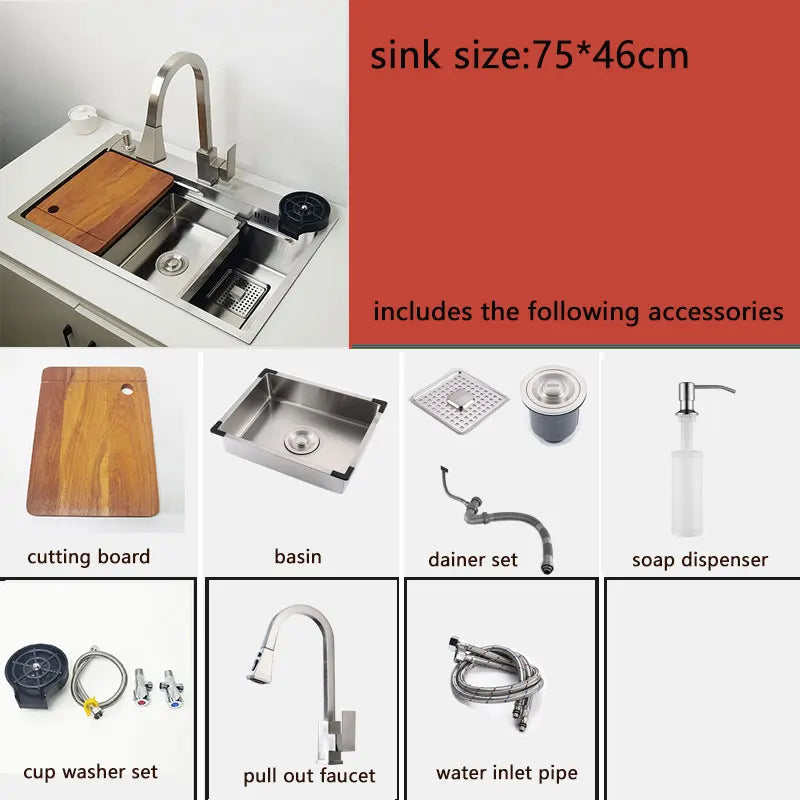 kitchen Sink 304 Stainless Steel sinks Above Counter Washing Basin with chopping board  cup washer multifunctional kitchen sink