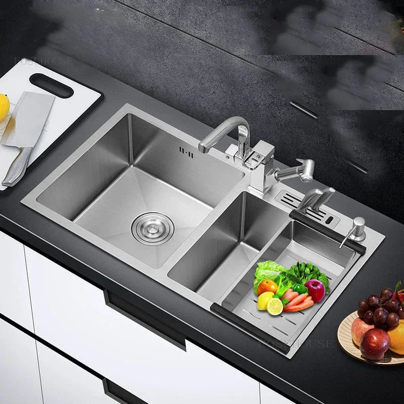 Thickened Kitchen Sinks Modern Stainless Steel Furniture Household Sink 304 Hand Double Trough Sinks Under Kitchen Sink