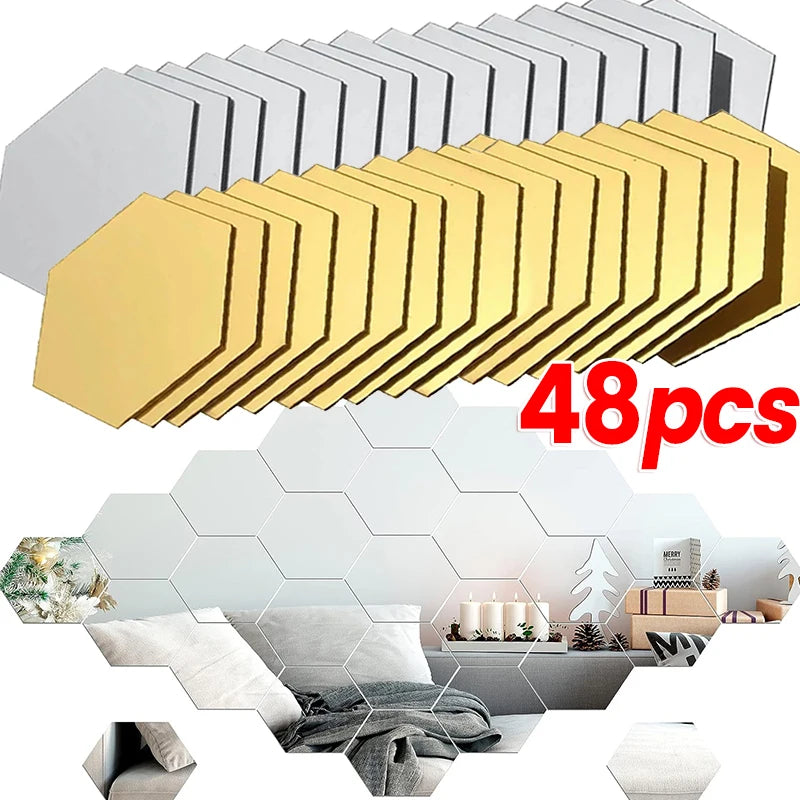 Wholesale Acrylic Hexagon Mirror Wall Stickers Self Adhesive Solid Paster DIY Tile Decals Living Room Art Decoration Ornaments