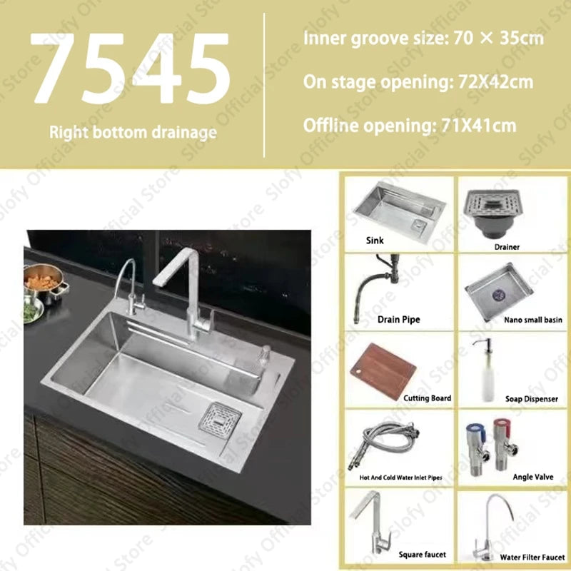 304 Stainless Steel Multifunctional Kitchen Sink Large Capacity Single Bowl Vegetable Workstation Wash/Cut/Drain in One Full Set