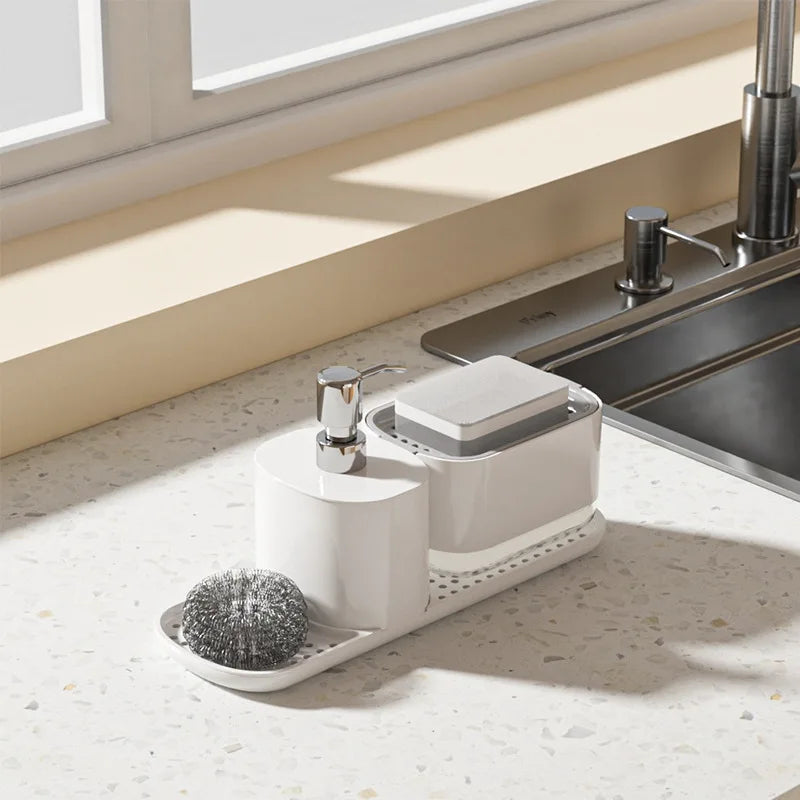 Kitchen Dish Soap Dispenser with Sponge Holder 2 In 1 Countertop Soap Pump Dispenser for Kitchen Sink Soap Liquid Dispenser