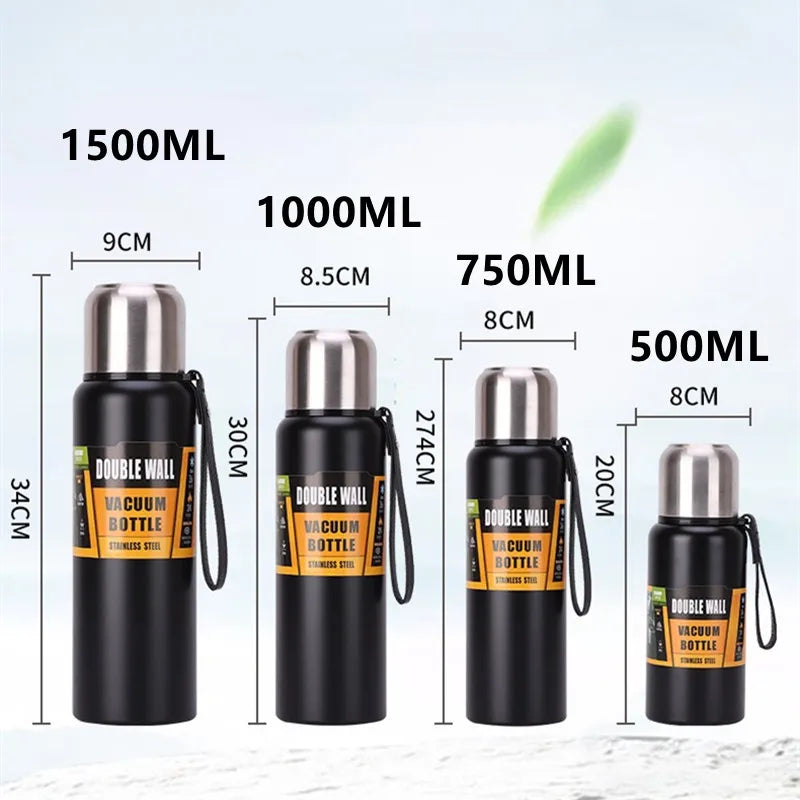 500/750/1000/1500ml Stainless Steel Thermos Large Capacity Vacuum Flask Portable Insulated Tumbler With Rope Thermo Bottle