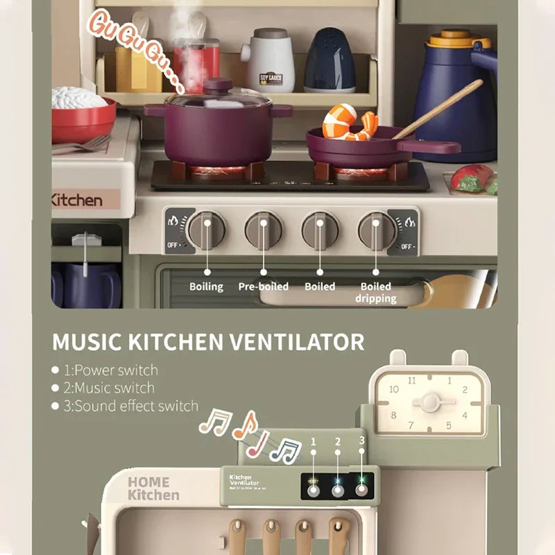 93cm Children's Kitchen Kids Toys, Kids Kitchen Cooking Set Gift Box for Girls, Luxury Version Tableware Set, 88 Accessories