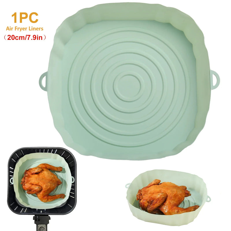 1pc Air Fryer Silicone Basket Silicone Mold Airfryer Oven Baking Tray Pizza Fried Chicken Basket Reusable Pan Liner Accessories