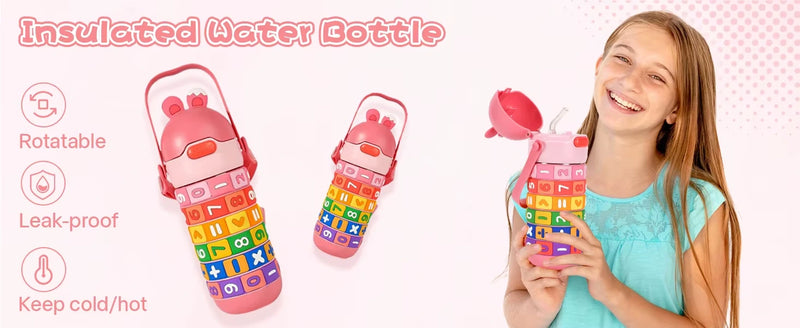 Children's Creative Cartoon Thermos Cup – Portable, Anti-Fall, with Straw – Cute and Educational Design - 430ml 14.5oz