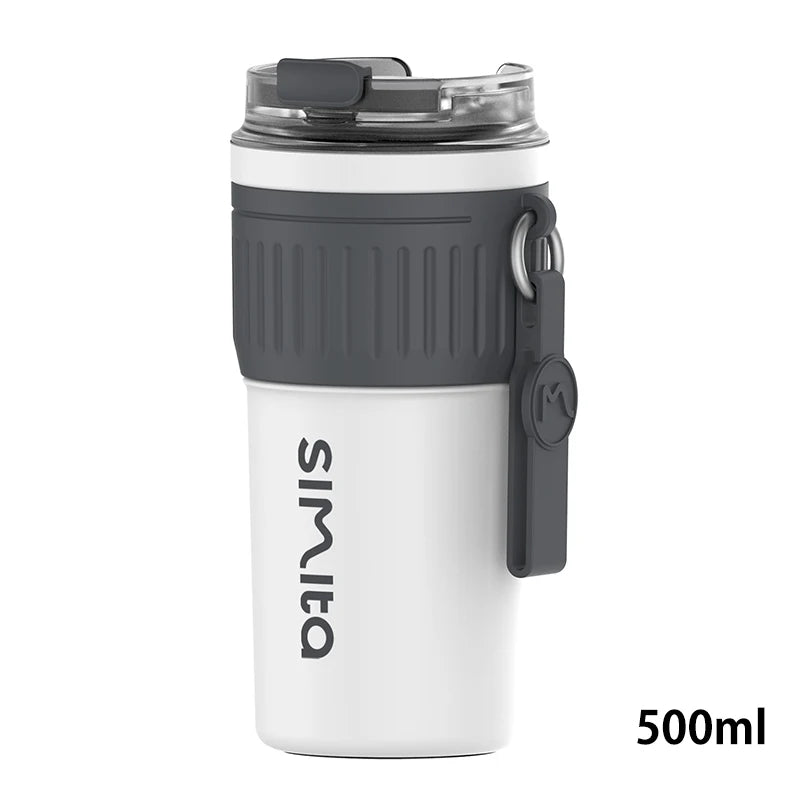 FEIJIAN Stainless Steel Coffee Cup Coffee Mug Thermos Cup Portable Travel Mug With Lifting Rope Leak-Proof Non-Slip 500ml/400ml