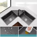 Stainless Steel Corner Kitchen Sinks L-shaped Large Corner Dishwashing Basin Handmade Double-slot Dishwashing Sink for Kitchen X