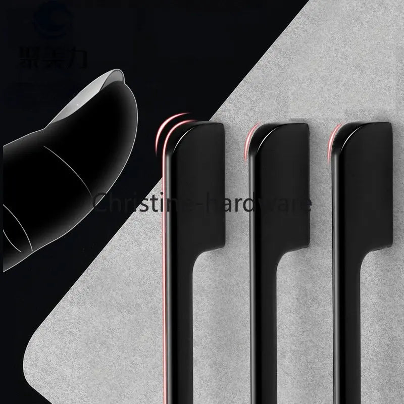 Fashion Black Hidden Cabinet Handles Aluminum Alloy Kitchen Handles Cupboard Pulls Drawer Knobs Furniture Room Door Hardware