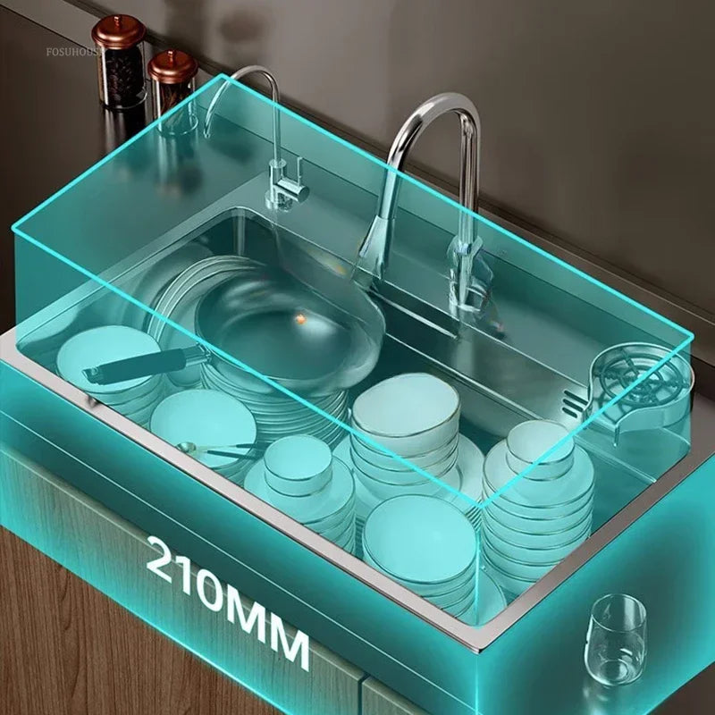 Light Luxury Silver Nano Sink for Kitchen Modern Stainless Steel Three-hole Kitchen Sinks Creative Household Sinks for Balcony