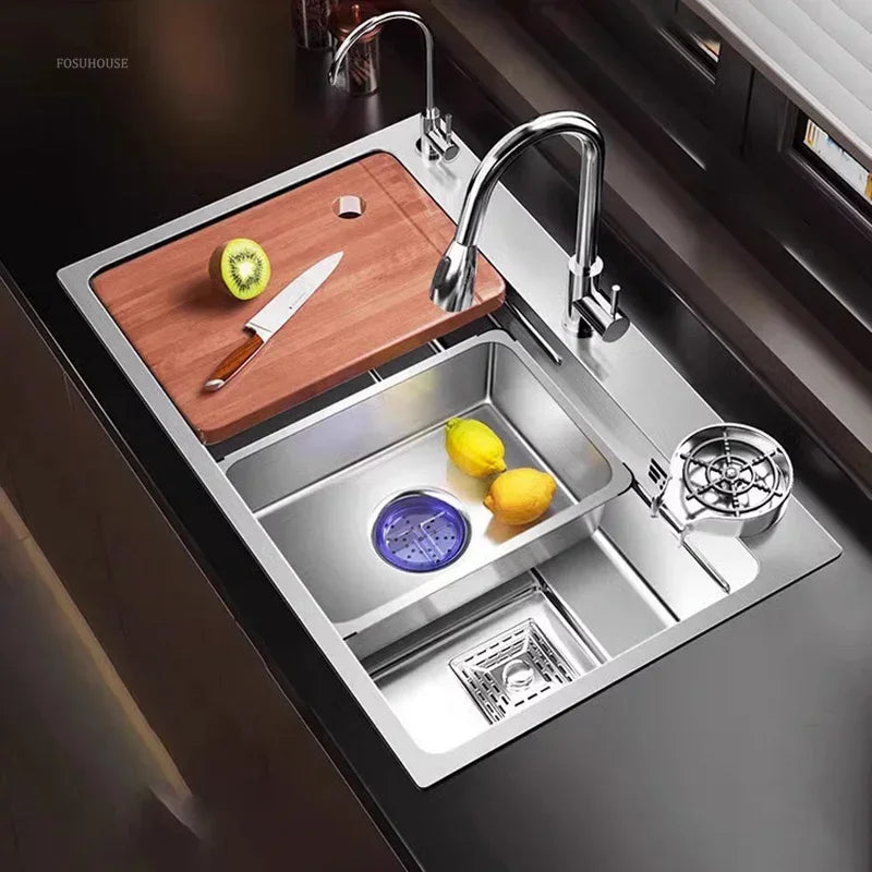 Light Luxury Silver Nano Sink for Kitchen Modern Stainless Steel Three-hole Kitchen Sinks Creative Household Sinks for Balcony