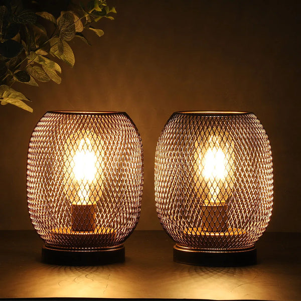 2Pcs Metal Cage Table Lamp Round Shaped LED Lantern Battery Powered Cordless Lamp for Weddings Party  Home Decor Candle Holder