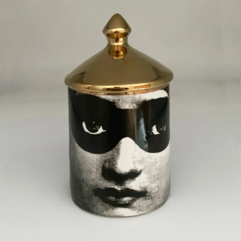 Gold Handmade Ceramic Empty Candle Holder Incense Candles Jar Lady Face Red Lip Cup Living Room Ornaments Home Decoration Box Cr