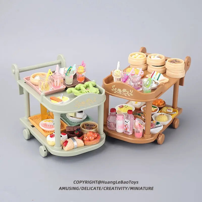 Children's Play House Food Cart Trolley Toy Miniature Food Play Kitchen Set Food Ornaments Doll House Model Educational Toys