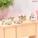 1 Set 1:12 Dollhouse Miniature Metal Mini Pot Set Doll House Kitchen Furnitures Cookware Pans Model Toys