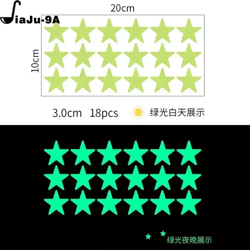 Green Star Luminous Stickers Children's Bedroom Wall Fluorescent Stickers Home Decoration DIY Self-adhesive Dot Stickers