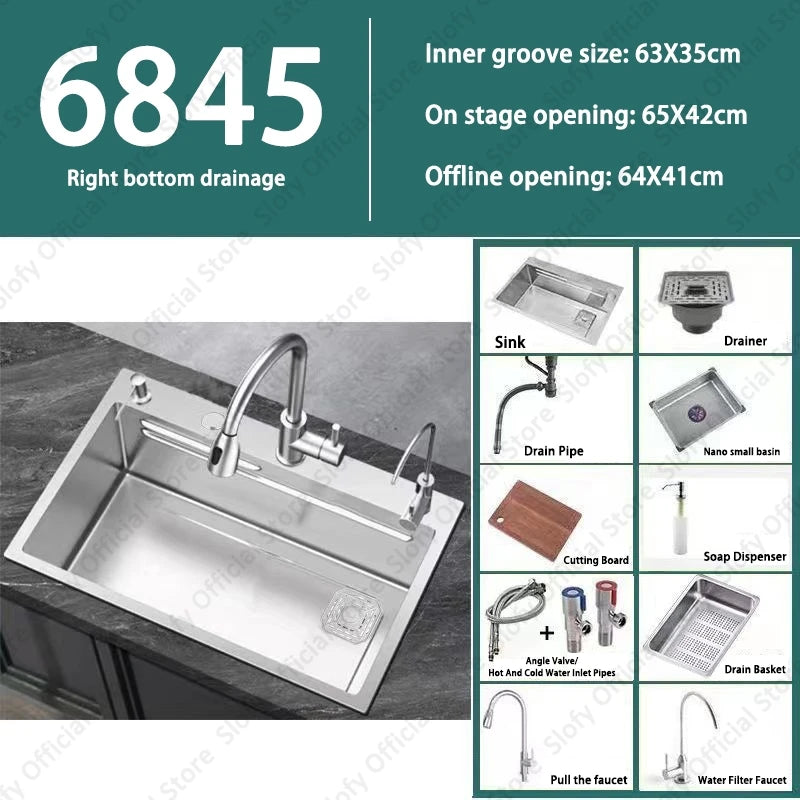 304 Stainless Steel Multifunctional Kitchen Sink Large Capacity Single Bowl Vegetable Workstation Wash/Cut/Drain in One Full Set