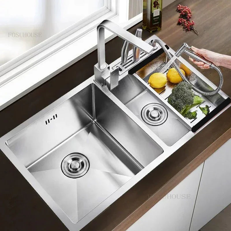 Thickened Kitchen Sinks Modern Stainless Steel Furniture Household Sink 304 Hand Double Trough Sinks Under Kitchen Sink
