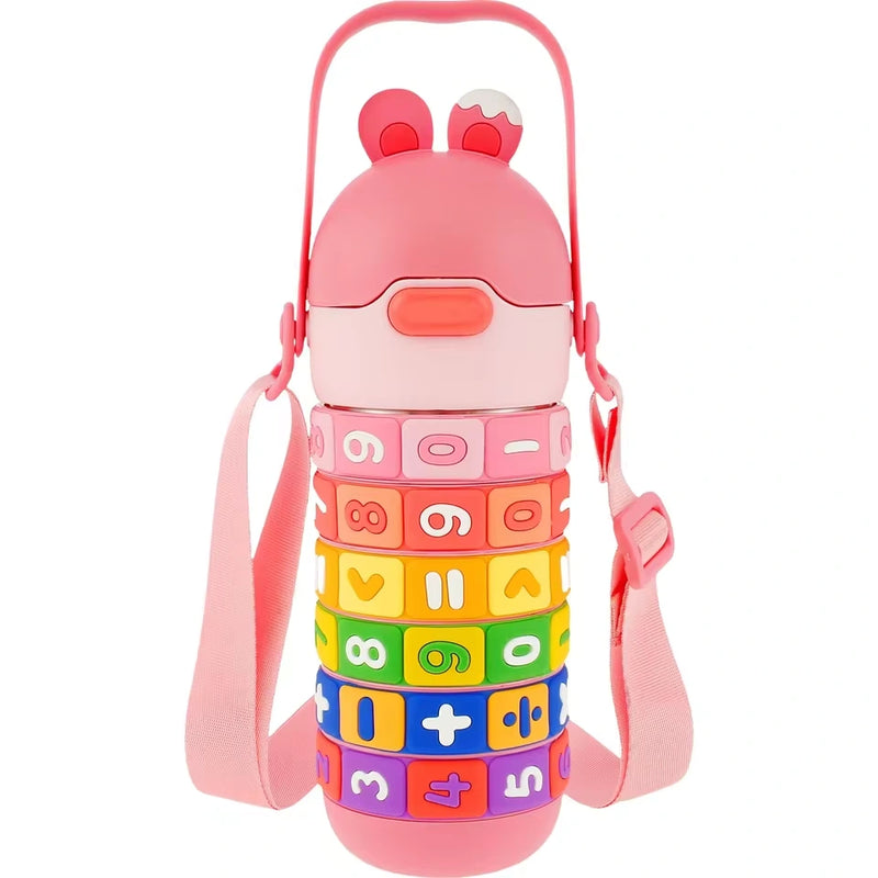 Children's Creative Cartoon Thermos Cup – Portable, Anti-Fall, with Straw – Cute and Educational Design - 430ml 14.5oz