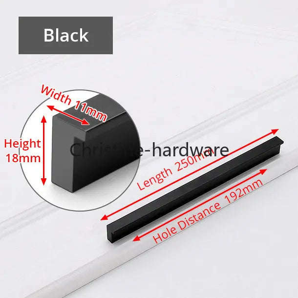 Fashion Black Hidden Cabinet Handles Aluminum Alloy Kitchen Handles Cupboard Pulls Drawer Knobs Furniture Room Door Hardware