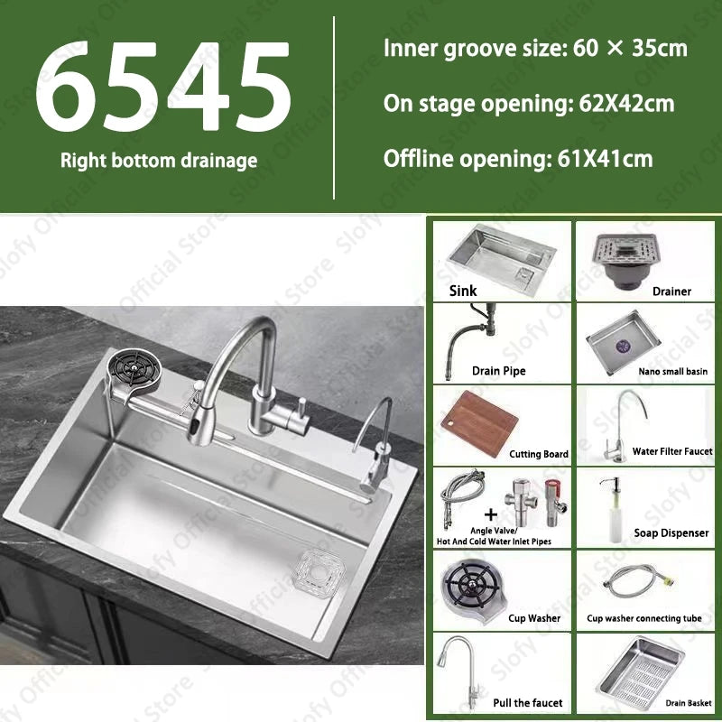 304 Stainless Steel Multifunctional Kitchen Sink Large Capacity Single Bowl Vegetable Workstation Wash/Cut/Drain in One Full Set