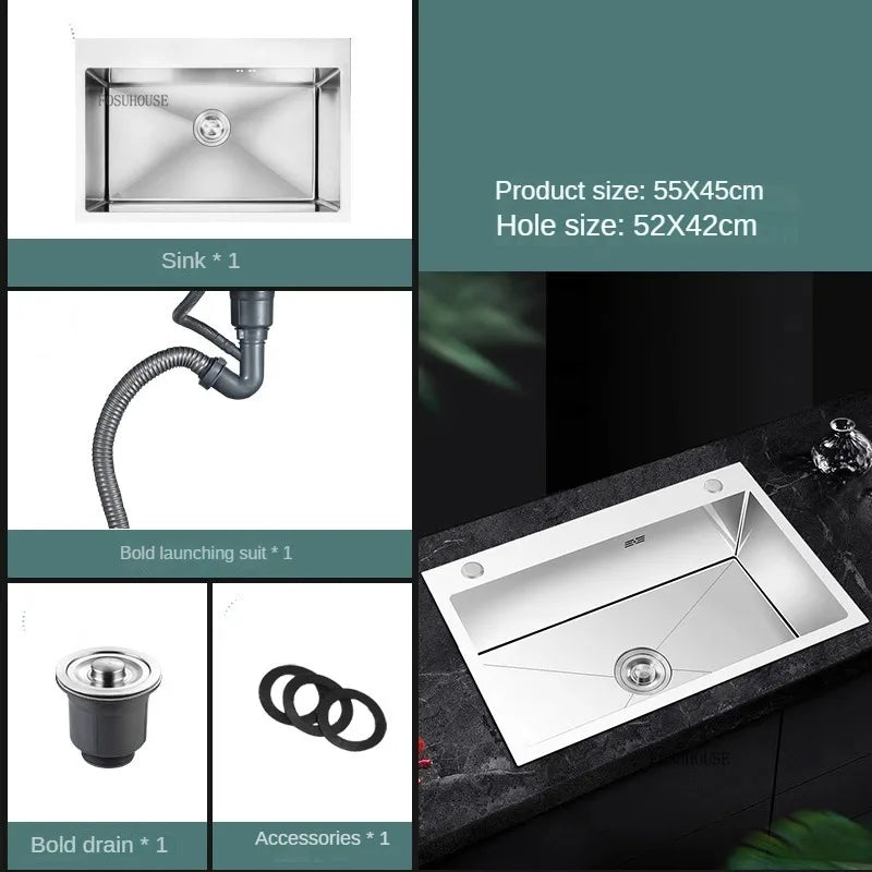 Modern Stainless Steel Kitchen Sinks for Restaurant Thickened Brushed Single-bowl Sink Minimalist Commercial Sinks for Kitchen