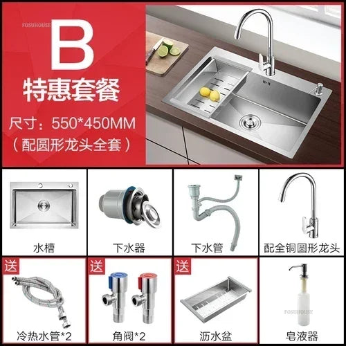 Household Single Hole Kitchen Sinks Stainless Steel Wash Basin Under Counter Wash Basin Kitchen Accessories Nano Handmade Sink Y