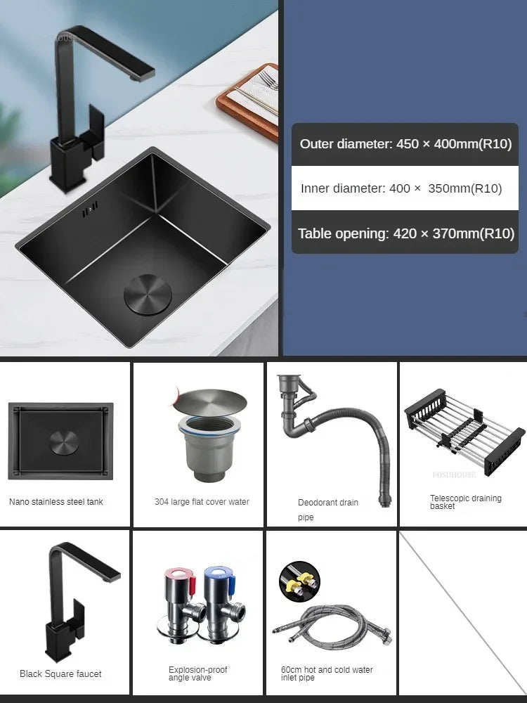 Household Black Sink for Kitchen Italian Metal Dry Handmade Kitchen Sinks Simple Small Light Luxury Kitchen Sinks for Bar