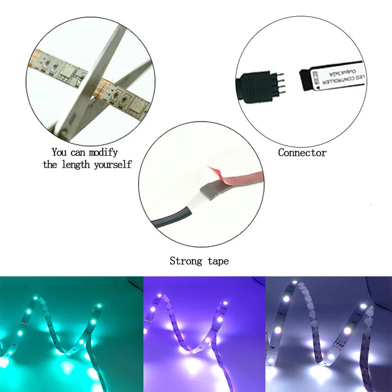 LED Strip Bluetooh APP IR remote Control USB RGB 5050 Lights Changed to Warm forBedroom TV Wall And Living Room Party Decoration