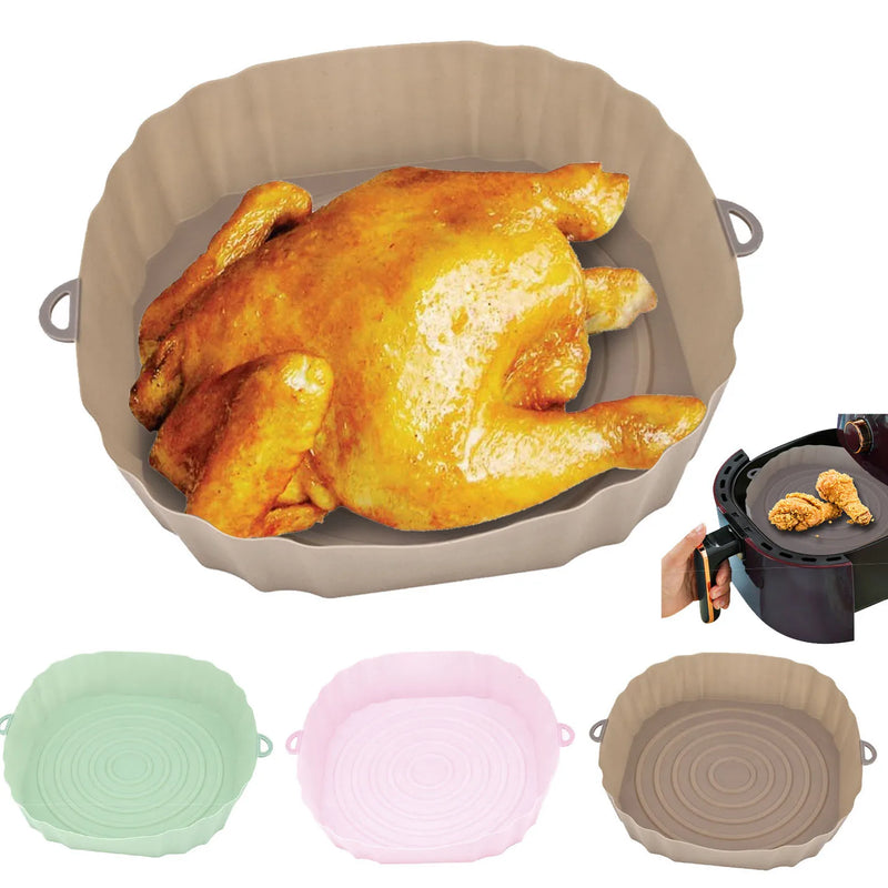 Silicone Air Fryer Basket Airfryer Oven Mold Baking Tray Pizza Fried Chicken Basket Reusable Pan Liner Accessories