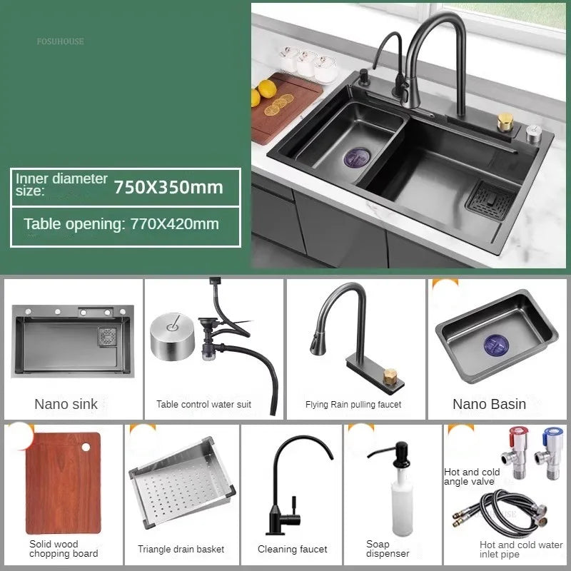 Nordic Metal Kitchen Sinks for Bar Counter Smart Digital Display with Cup Washer Sinks Light Luxury Design Sink for Dining Room