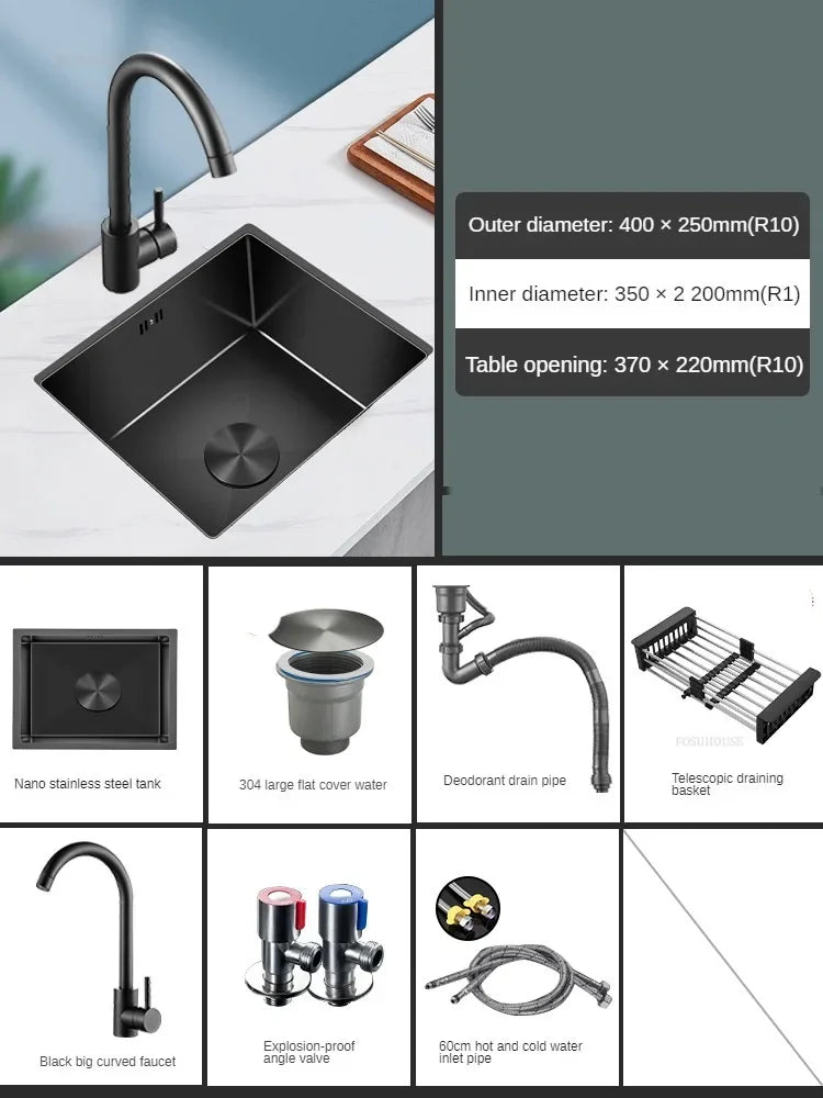 Household Black Sink for Kitchen Italian Metal Dry Handmade Kitchen Sinks Simple Small Light Luxury Kitchen Sinks for Bar