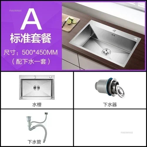 Household Single Hole Kitchen Sinks Stainless Steel Wash Basin Under Counter Wash Basin Kitchen Accessories Nano Handmade Sink Y