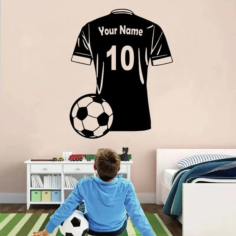 Personalizable Name Football Jersey Wall Sticker Soccer Athletic Sports Game Kids Room Bedroom Decorative Art Wall Decal L130