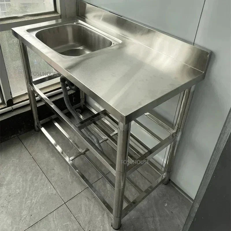 Household Vegetable Washing Basin with Bracket Commercial Stainless Steel Kitchen Sinks Kitchen Workbench Washing Single Sink